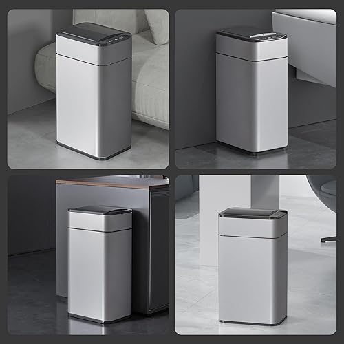 Miniatura 2 de ELPHECO Basurero de baño con tapa, papelera automática de 5.5 galones, cubo de basura de cocina de acero inoxidable, cubo de basura con sensor de