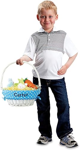 Miniatura 4 de Lillian Vernon Cesta de Pascua de mimbre personalizada para niños, forro azul extraíble con nombre bordado, para niñas y niños, primera búsqueda de