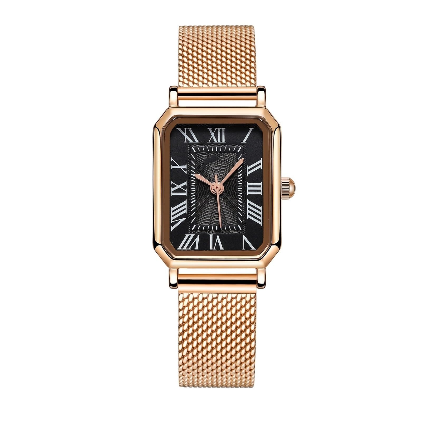 Orologio Donna Orologio da Donna al Quarzo con quadrante Quadrato Classico e Cinturino in Maglia Intrecciata con Numeri Romani. Un Regalo di Lusso Leggero, Adatto alle Donne. Orologi(Svart)