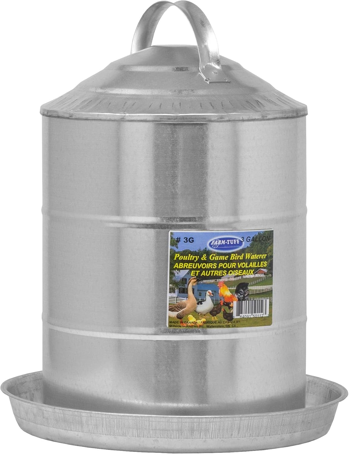 Galvanized Poultry Waterer, 3 Gallon Capacity - Double-Wall Poultry Fountain with Cone Top - Automatic Gravity-Fed Water Dispenser for Chickens, Ducks & Game Birds