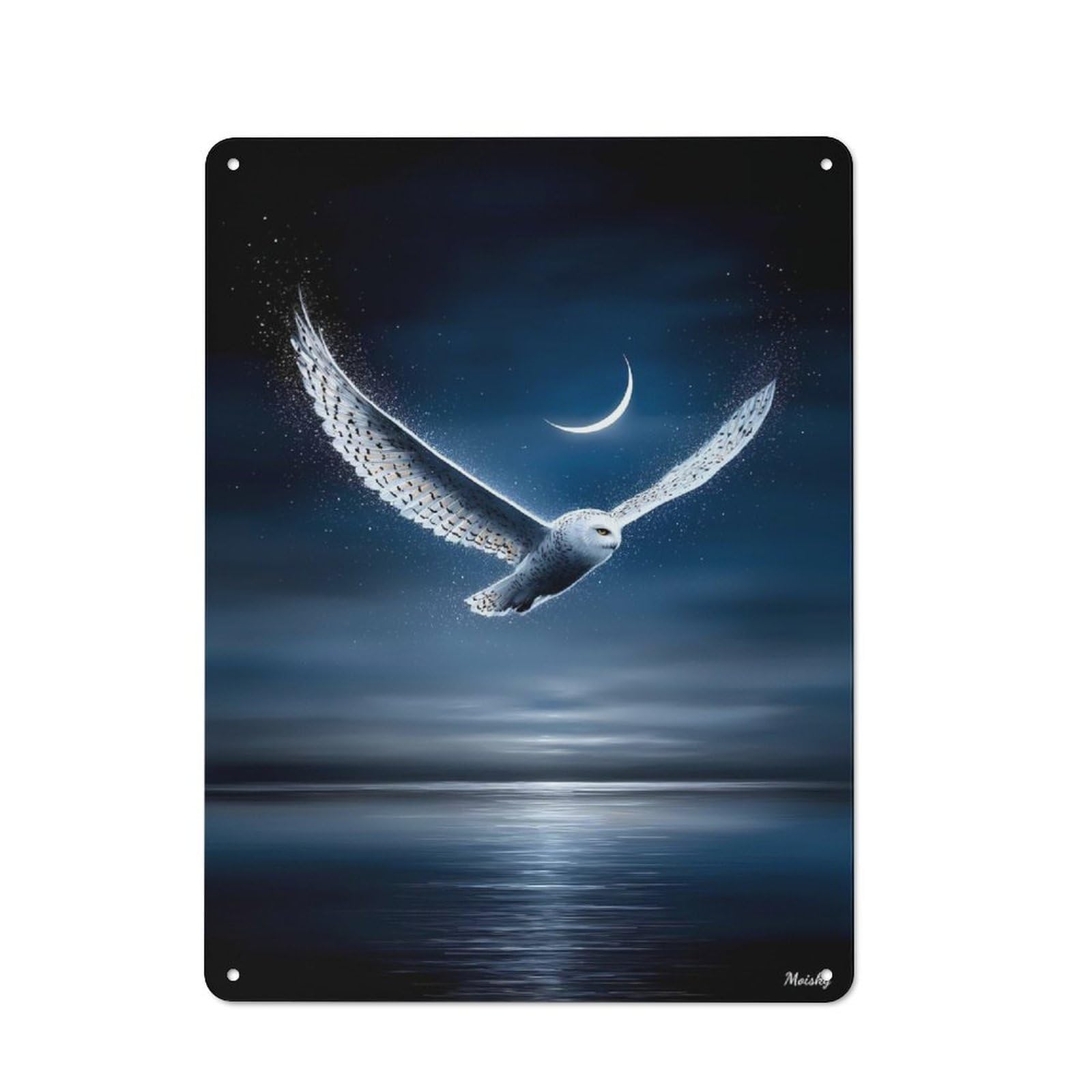 Junmoney Snowy Owl Guardian Of The Crescent Sky Retro Metal Wall Sign 40X30cm For Home Office Or Studio, Winter Wall Decor For Home Office Decor Fans