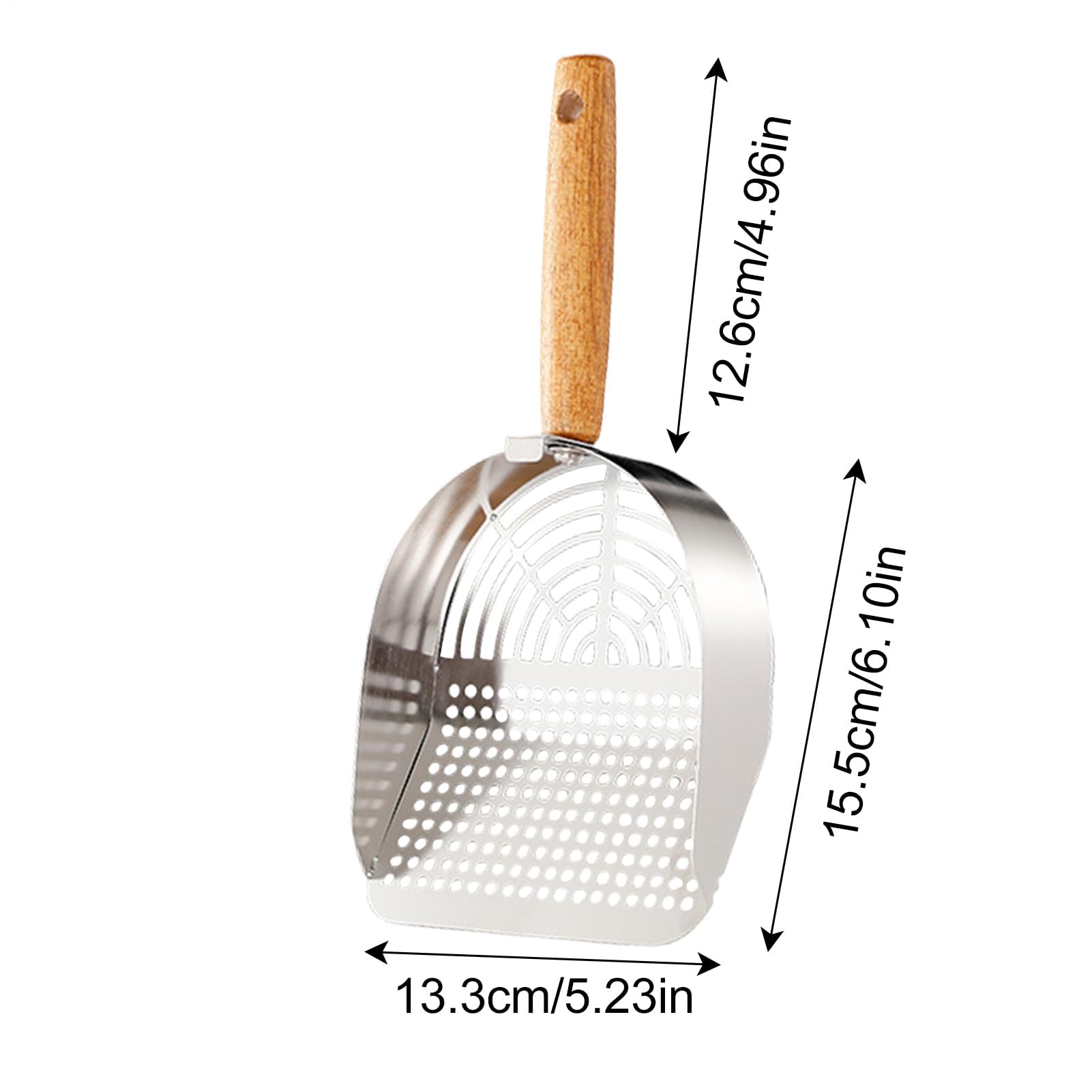 Paletta per lettiera, Accessorio ergonomico for Animali Domestici in Acciaio Inossidabile con Manico Lungo for casa, Viaggi e Interni(Stainless Steel Round Hole Style)