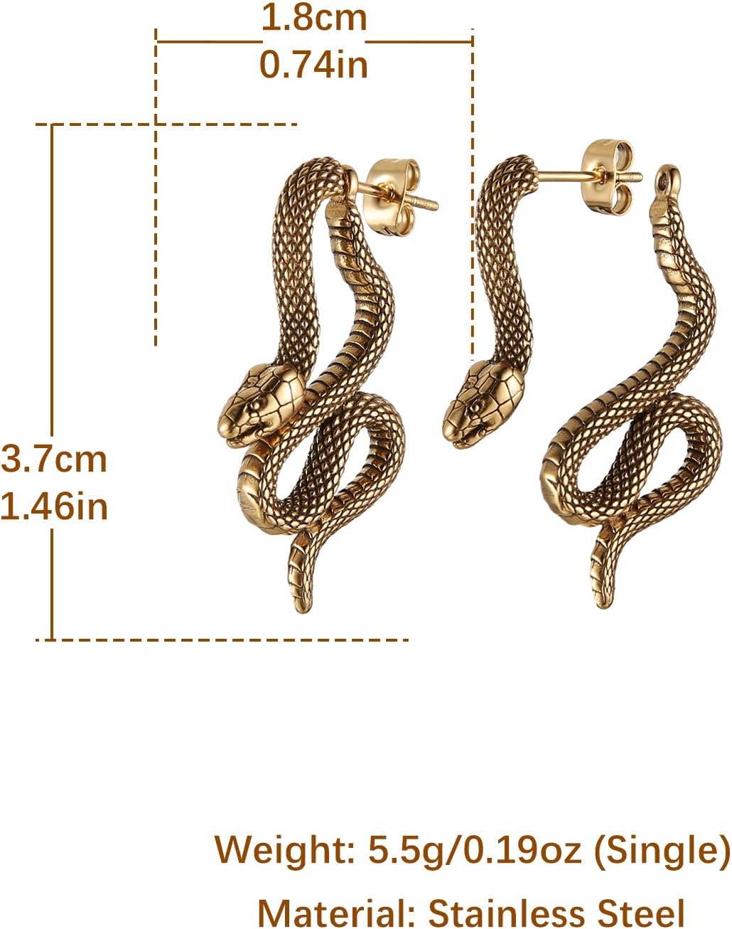 HZMAN Gothic Snake Earring Stainless Steel Punk Hip Hop Green Eye Animal Snakes Piercing Earrings Party Jewelry Gift for Men Women - Image 6