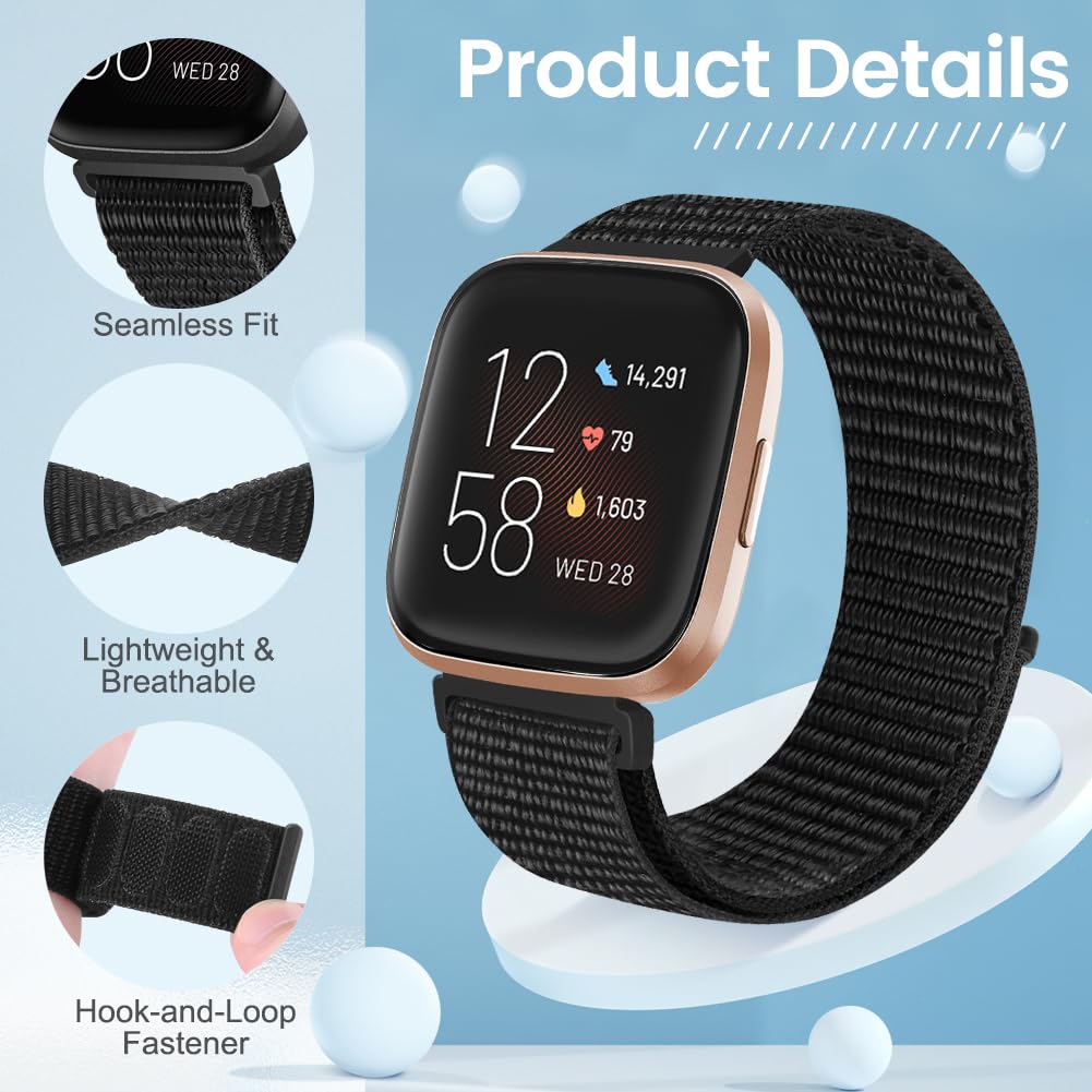 KIBDSNG Nylon Strap Compatible with Fitbit Versa 2 Strap/Versa Lite/SE/Versa Strap - Image 2