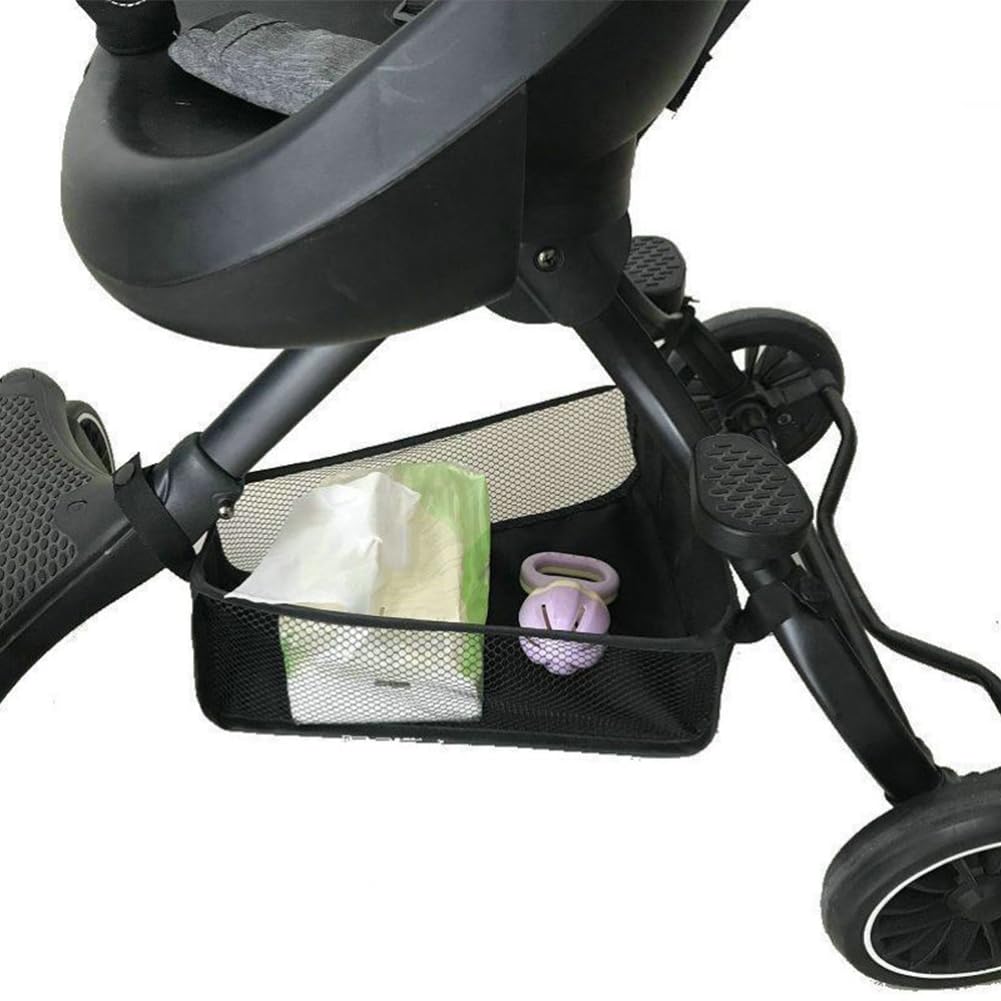 Cestino per Passeggino, Borsa a Rete Portatile per Passeggino, Carrozzina Cestino Inferiore, Borsa Portaoggetti Universale, Fondo da Appendere del Passeggino, per Riporre Prodotti Del Bambino, Nero