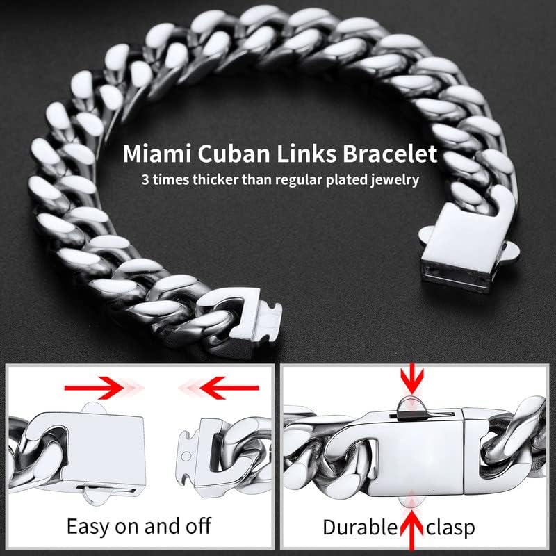 ChainsHouse Stainless Steel Cuban Link Bracelet for Men, 5mm/7mm/9mm/12mm Width, 7.5"/8.3"/9" Length, Black/18K Gold Plated Chain Wrist Bracelets for Men, with Gift Box - Image 4