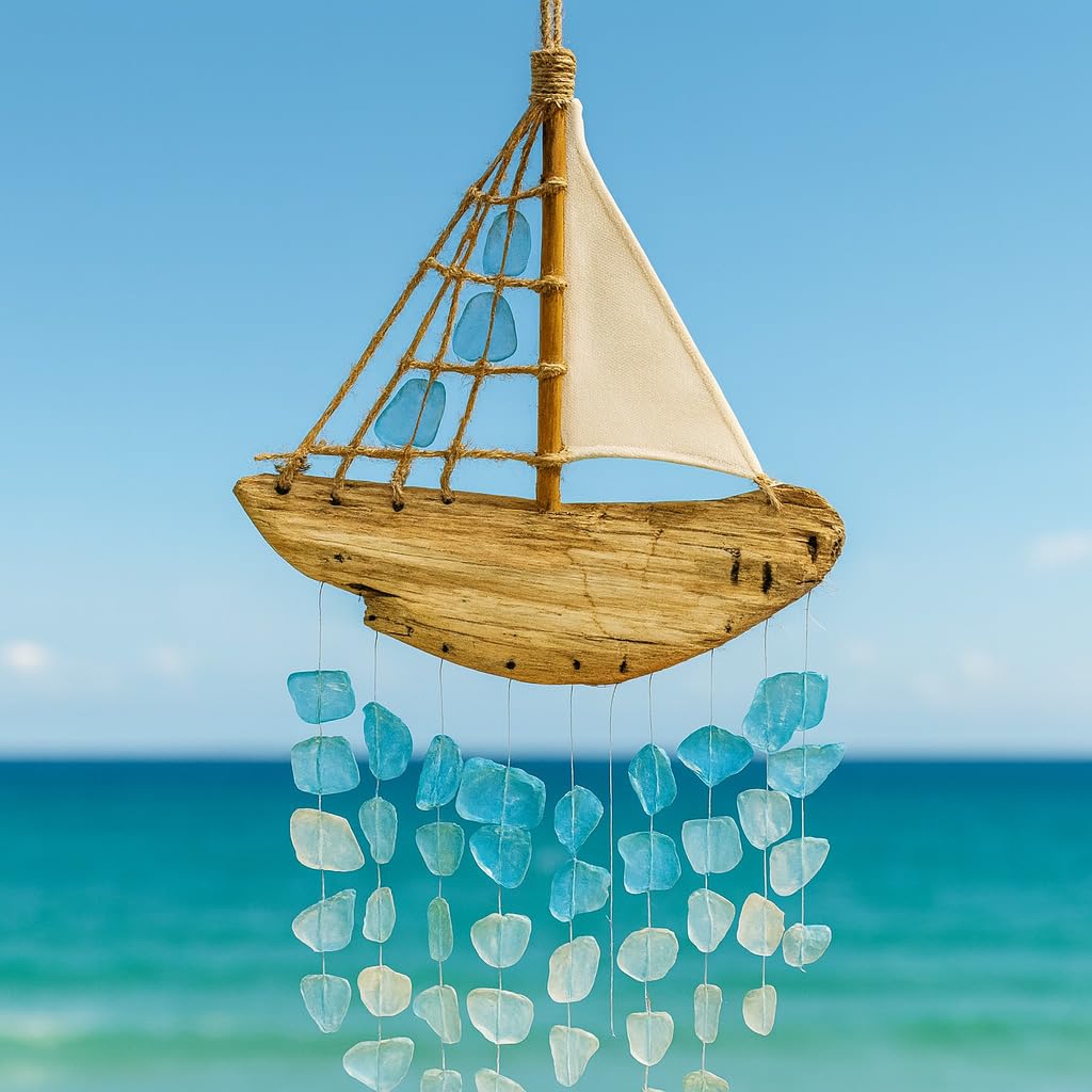 Pommerntraum ® | Windspiel maritim Gartendekoration Glockenspiel Klangspiel Mobile Segelschiff nautisch (Segelboot)