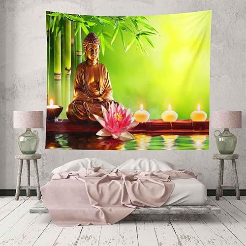 Miniatura 1 de BULOR Estatua de Buda con vela, tapiz de bambú de loto de naturaleza para meditación zen, tapiz para colgar en la pared para niños, bebé,