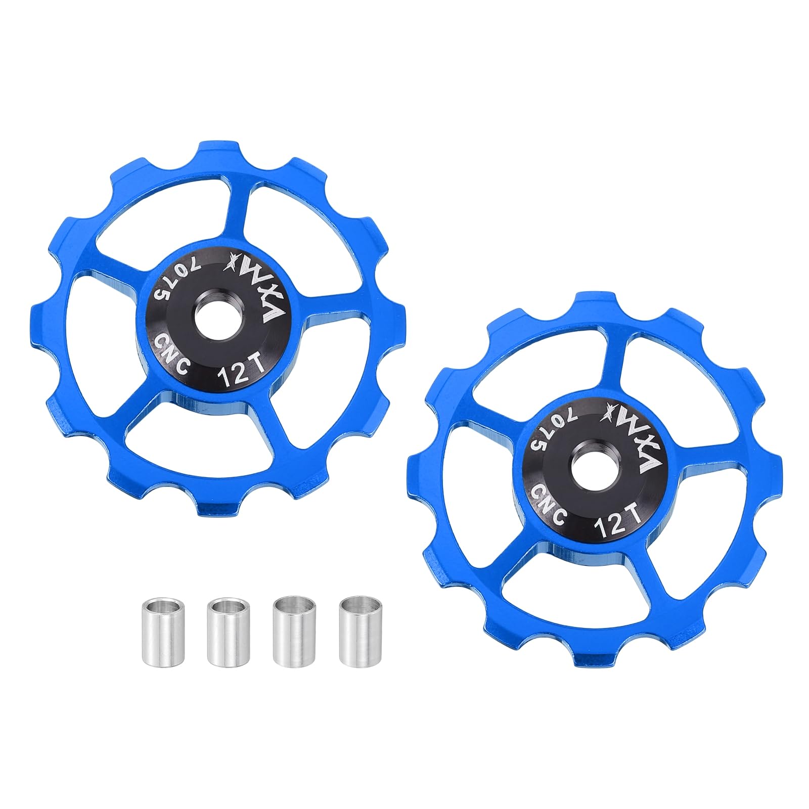 sourcing map 2 Set Bicycle Rear Derailleur Pulley 12T Ceramic Bearing Wheel Aluminum Alloy Guide Roller Wheels for 8/9/10/11 Speed Transmission System Road Bike Mountain Bike BMX, Blue