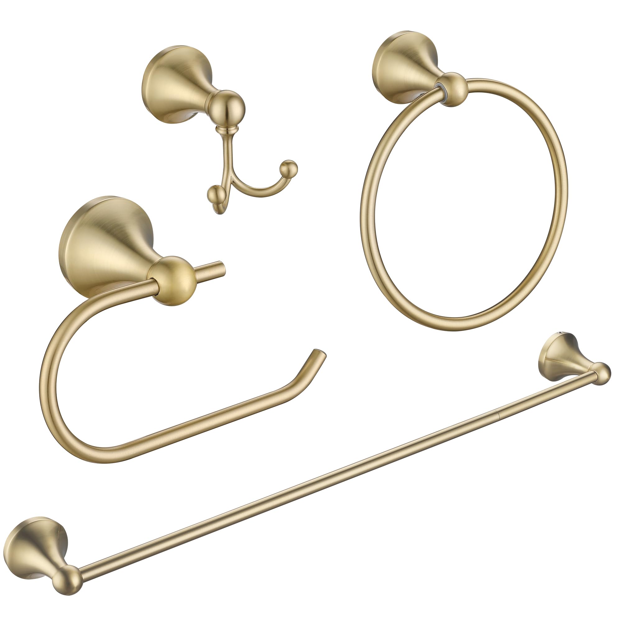 4 Piece Gold Bathroom Hardware Set - Brushed Gold Bathroom Accessories, 23.6 Inch Towel Bar | Towel Hook | Toilet Paper Holder | Hand Towel Holder