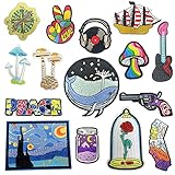 15 Pieces Aesthetic Outdoors Theme Iron On Patches, Iron On Patches for Clothing Jackets Backpacks Jeans, Each Embroidered Patch is Durable and Sticks for Pants Hats All Fabric