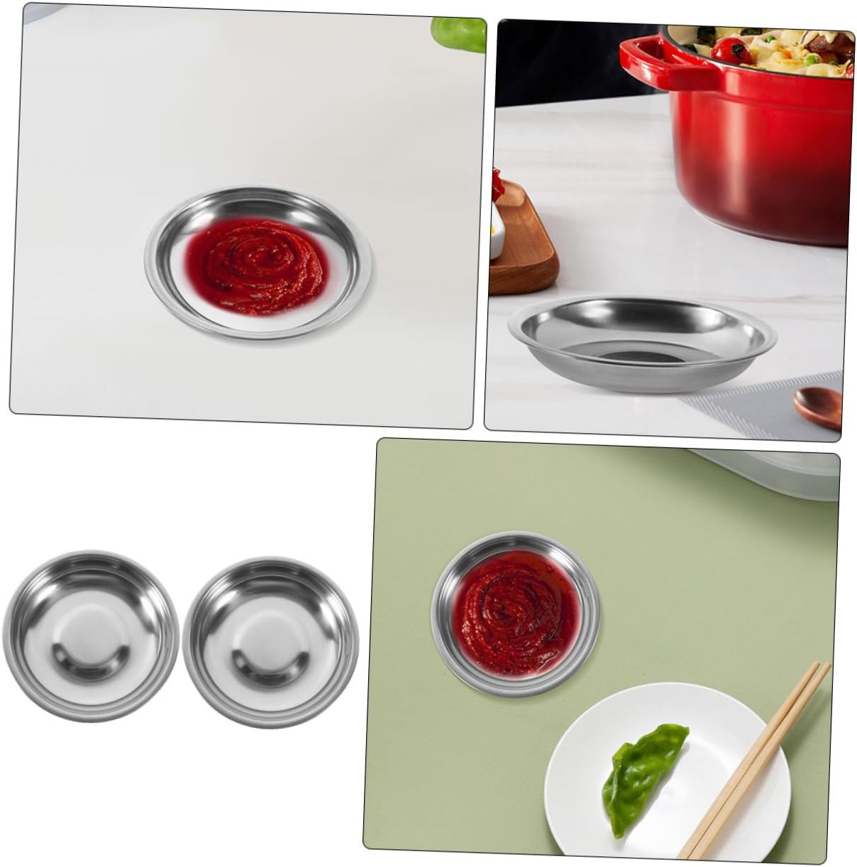 Luxshiny 10pcs Stainless Steel round Dipping Bowl Xmas for Sauce Condiment