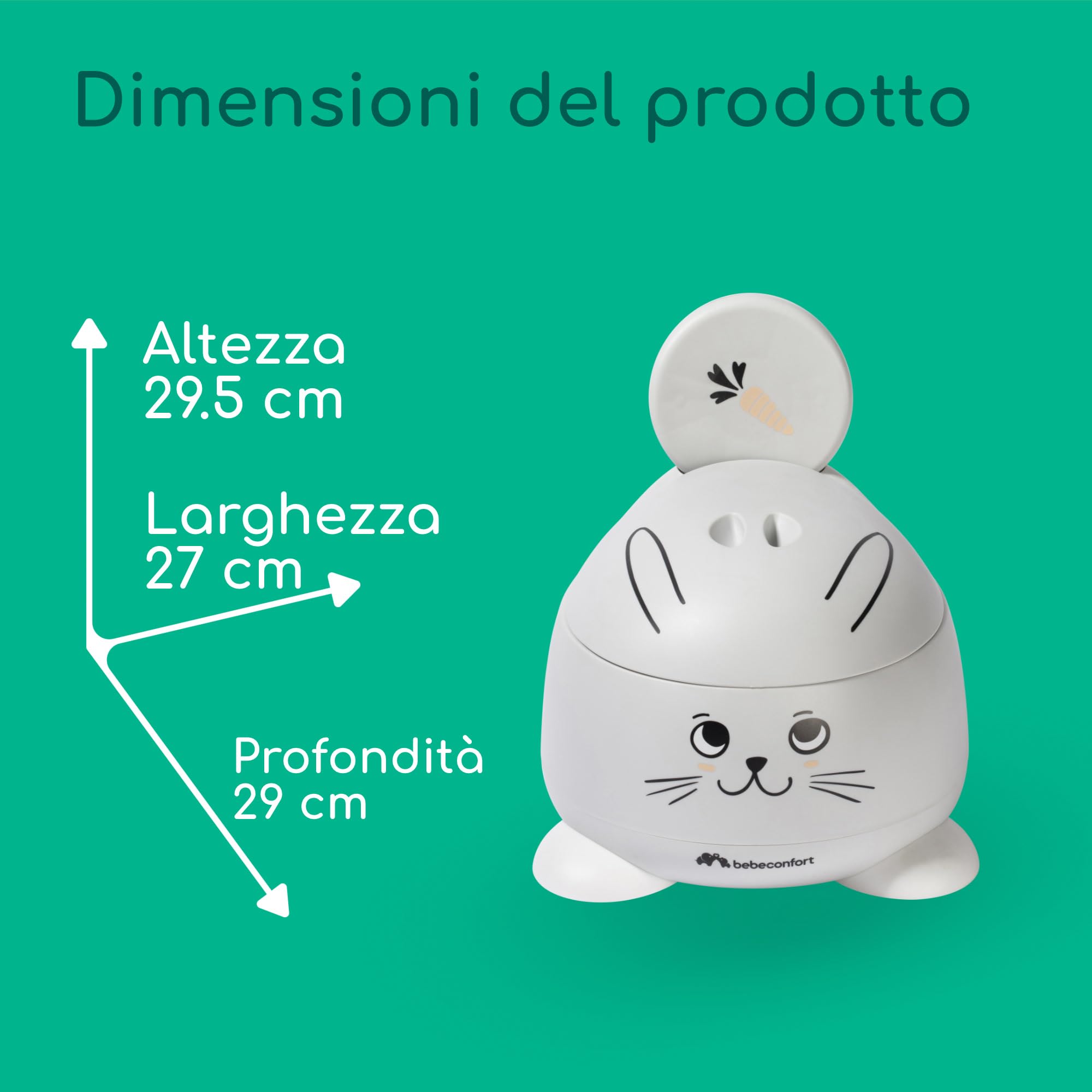 Bebeconfort Comodo Vasino Bambini, 12-36 Mesi (0-20 kg), Ergonomico e Compatto, Facile da Pulire, Tazza Amovibile, Paraspruzzi Igienico, Antiscivolo, Vasino per Bambini WC, Coniglio