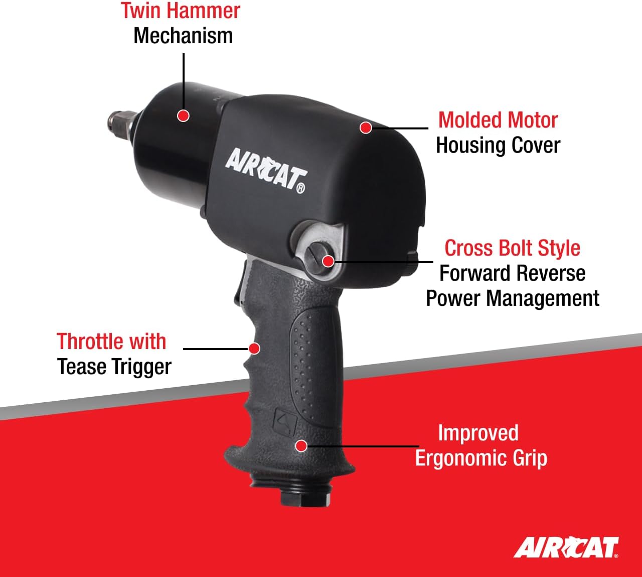 AIRCAT 1460-XL Hard Hitting Metal Impact Wrench, 1/2", Black
