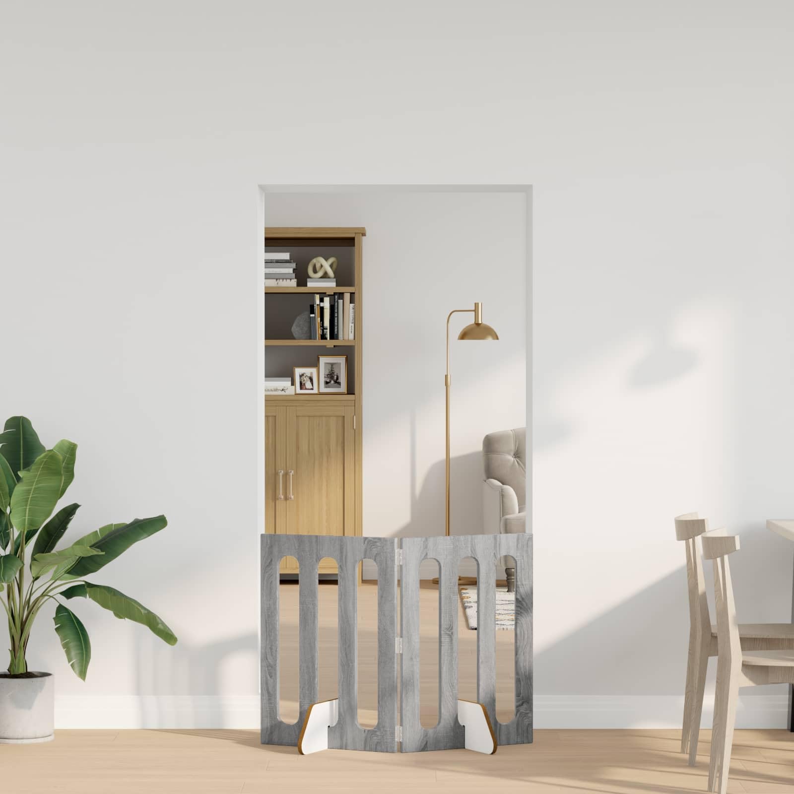 Valla plegable para mascotas de madera Sonoma gris 100,5 x 38 x 70 cm, 2 piezas con paneles plegables flexibles para interior, seguridad y protección de perros cachorros