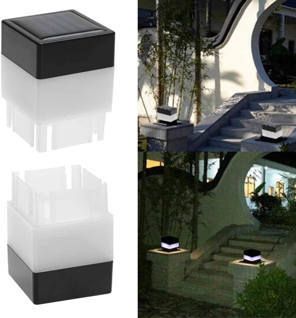 Solar Post Cap Lights 8PCS 1.8x1.8x2.8In Outdoor Fence Lights Waterproof Square LED Garden Patio Decoration for Stairs Lawn Corridor White Light, Decoraciones al aire Libre