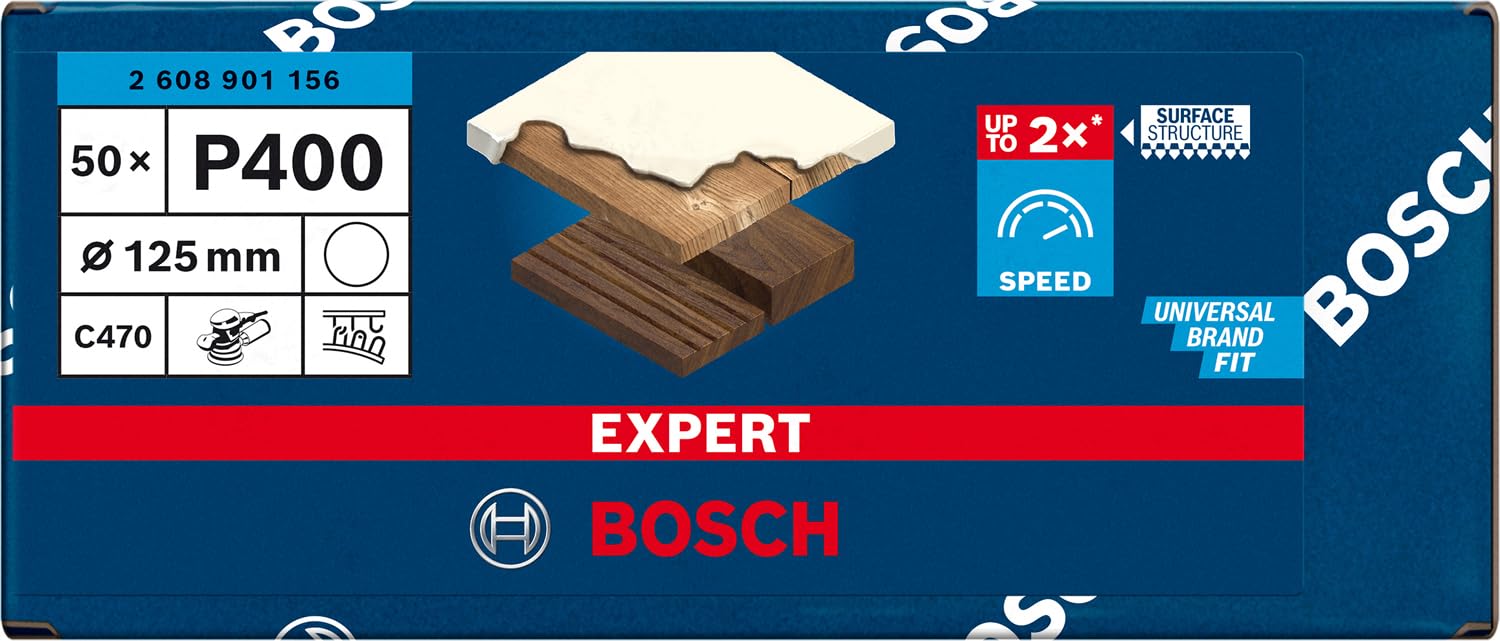 Bosch Accessories - Bosch Professional 50 x Lijas Expert C470, para Madera dura, Pintura sobre madera, 125 mm, Grano 400, Accesorios Amoladora pequeña, Taladro rotativo