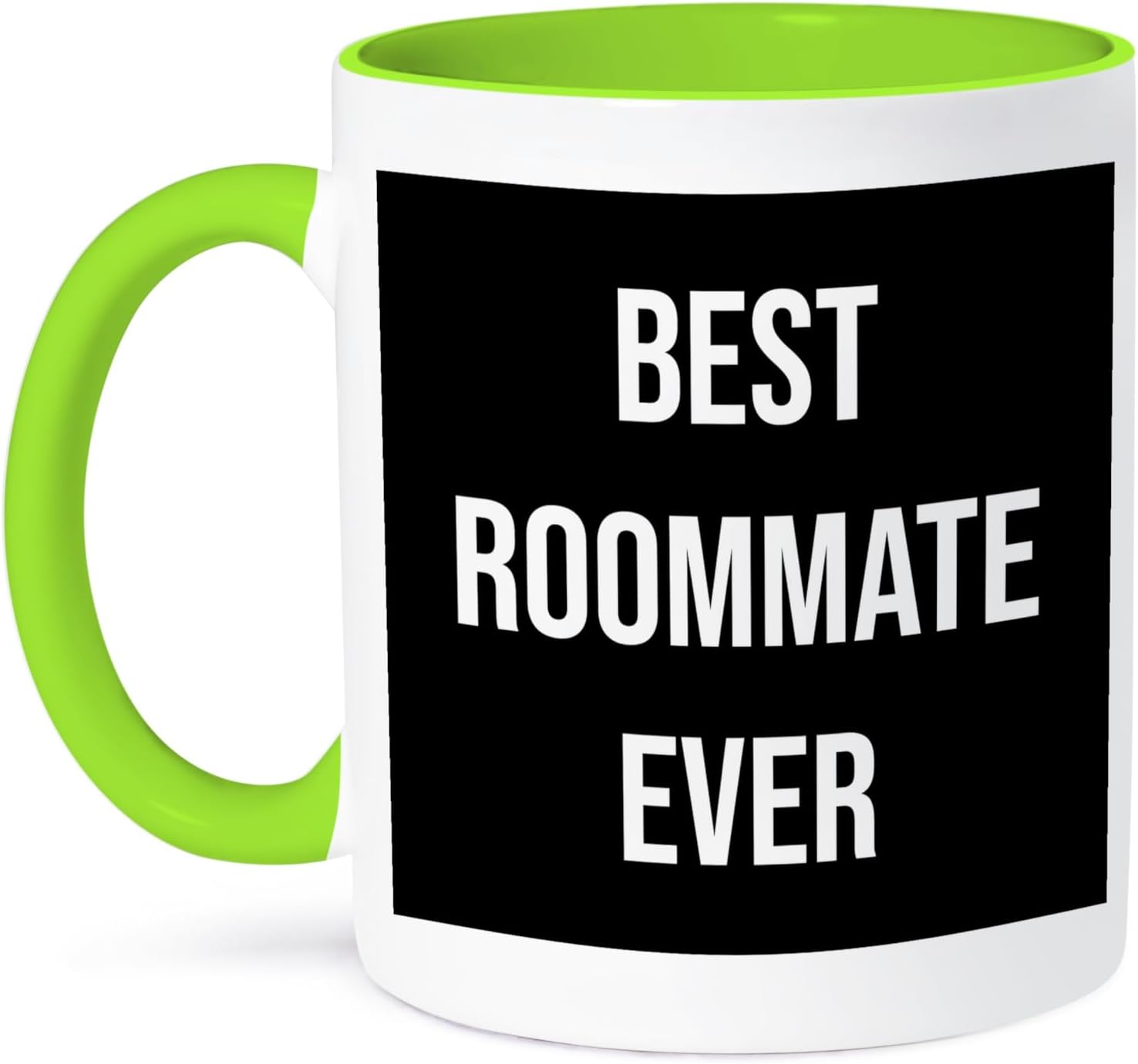 3dRose Best Roommate Ever. Bold white lettering on black background. 11oz Two-Tone Green Mug