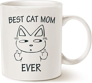 MAUAG Funny Mom Coffee Mug for Cat Lovers, Best Cat Mom Ever Best Cute Mothers Day Idea for Mother Cup White, 11 Oz