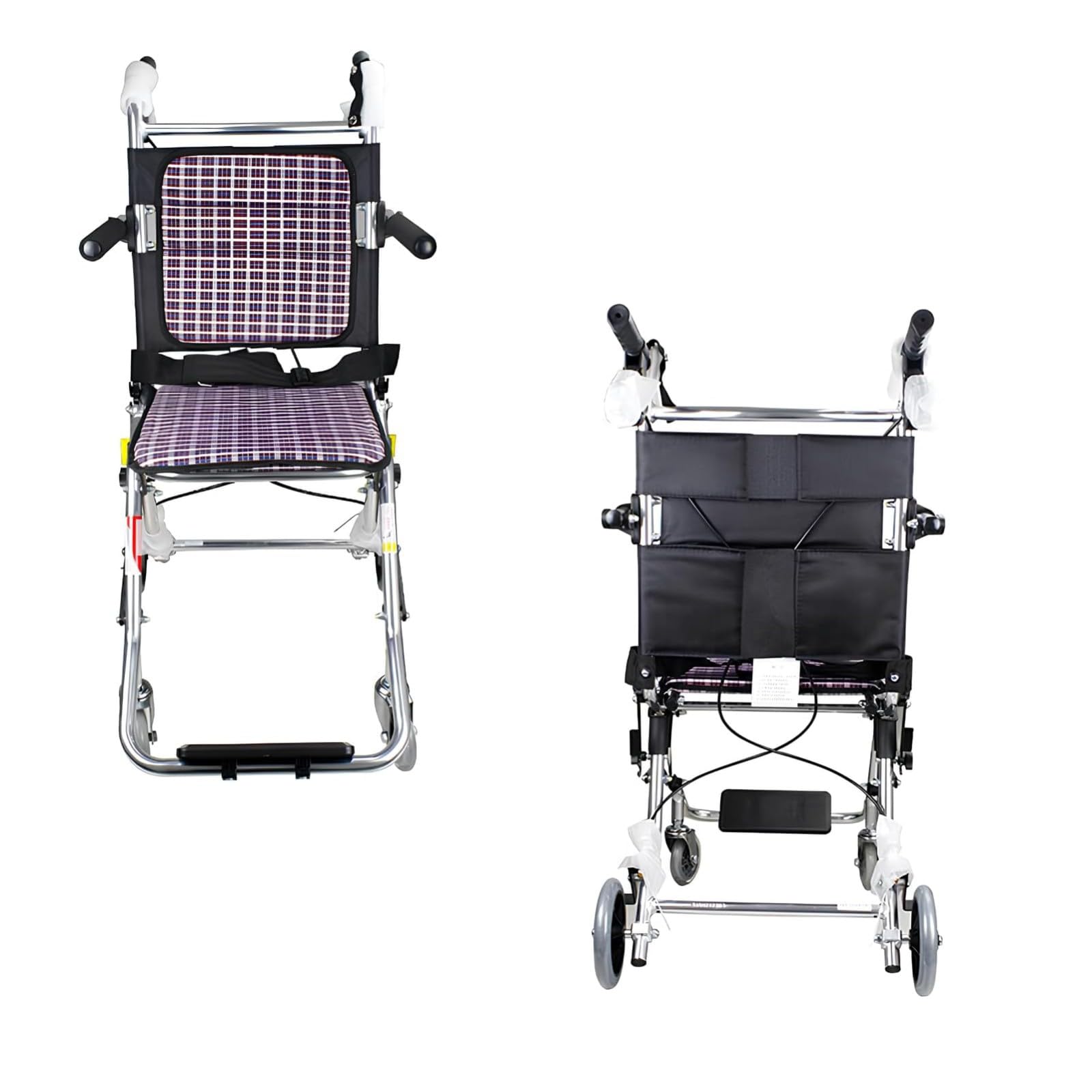 Silla De Ruedas De Aluminio para Viajes,Silla De Ruedas Plegable Reposabrazos Abatibles, Ligera Silla De Ruedas De Tránsito, para Traslado, Asiento 34 Cm, Ligera, Plegable