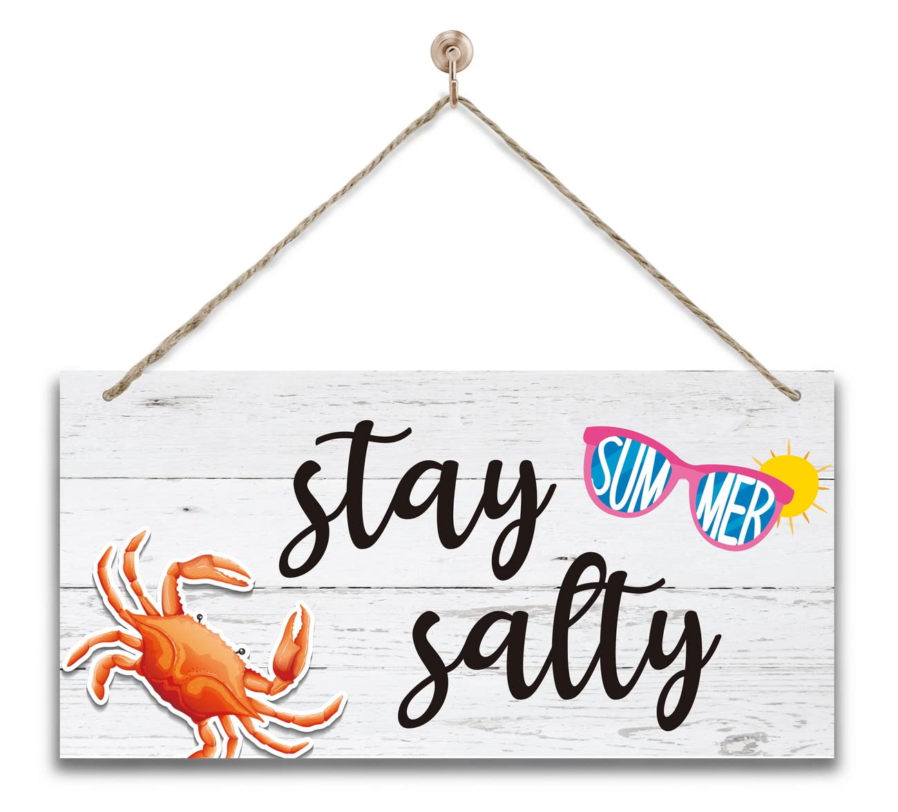 Gkwa Stay Salty Wood Plaque, Hanging Wood Sign Home Décor, Hanging Beach Sign, Crab Sign, Home Decor Sign, Coastal Decorations for Home or Farmhouse, Beach House Wall Decor, Seaside Cottage Decor