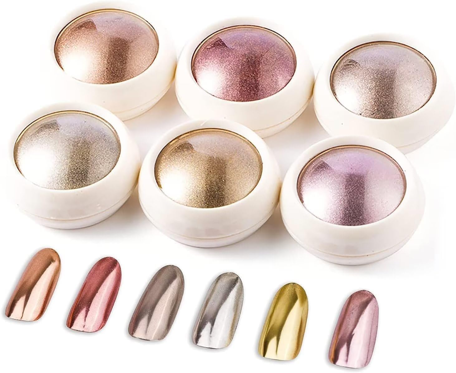 6 Colors Chrome Nail Powder Set,Metallic Mirror Effect Nail Art Powder,Holographic Pigment Glitter Dust for Gel Polish Manicure Decoration with 6 Eyeshadow Sticks (03)-image-31