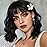 NOBLE Black Bob Curly Wavy Wig with Bangs for Women, Natural, Heat Resistant Synthetic Fiber Wig for Daily Party Cosplay Costume