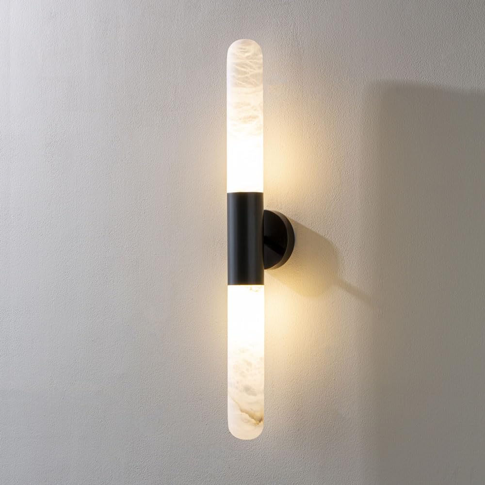 SSBHDM Minimalist Cylindrical Natural Alabaster Wall Light, Modern Industrial Style Wall Lamp, LED Light Source Metal Base Wall Sconce, Restaurant Corridor Living Room Wall Mounted Lighting Fixtures