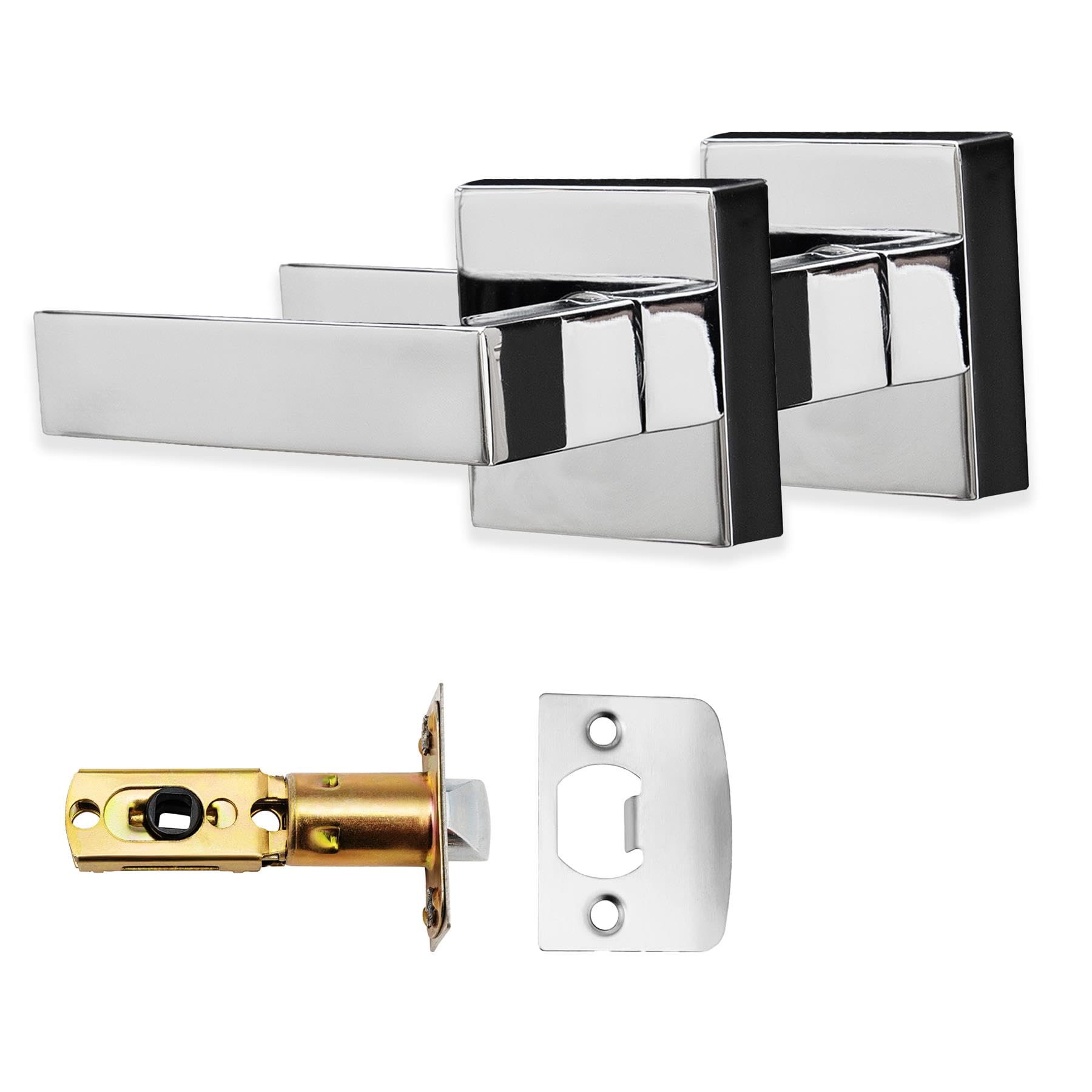 Xfort Polished Chrome Quad Passage Knob Set Door Knob For Internal Wooden Doors, Complete Set With Tubular Latch