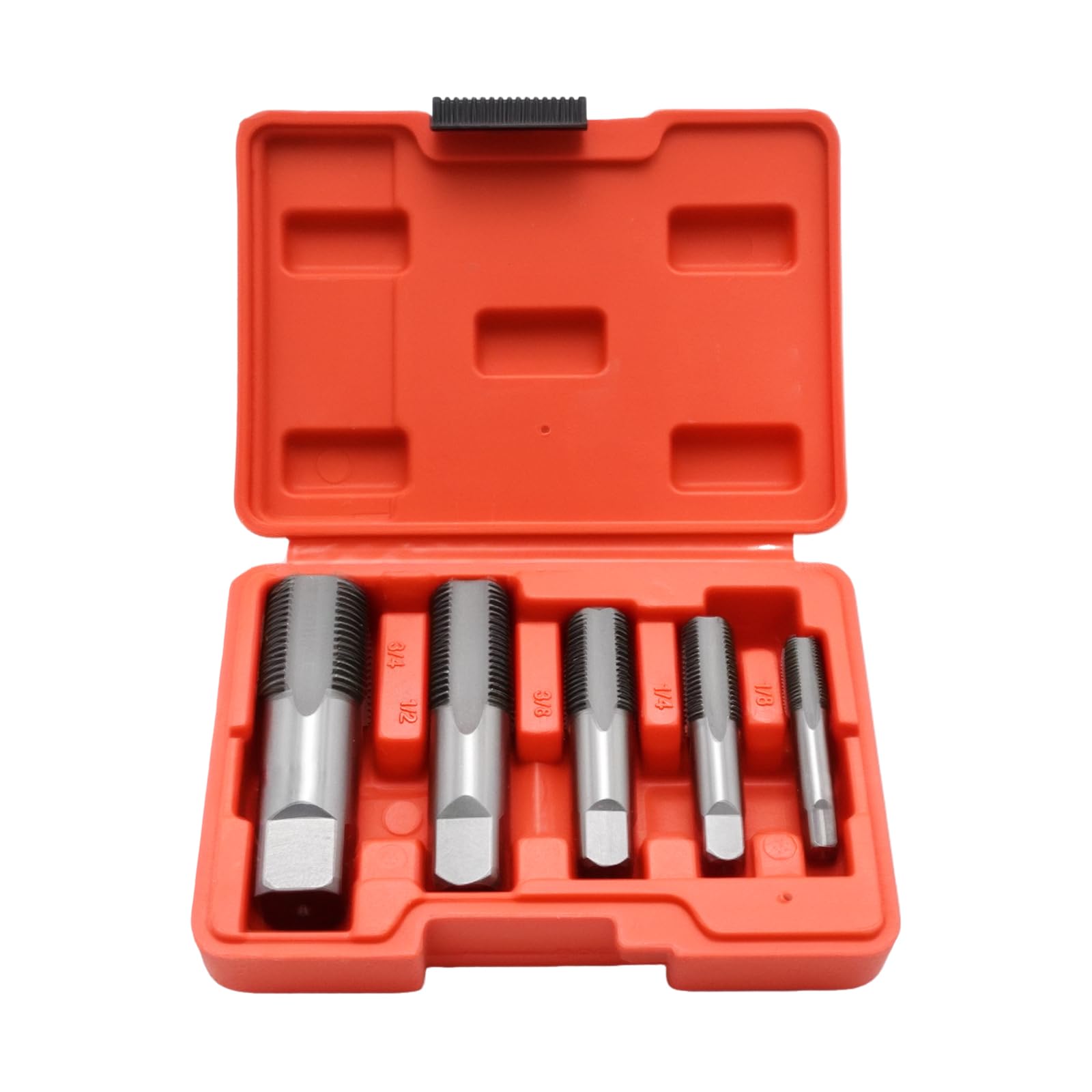 5-teiliges NPT-Rohrgewindebohrer-Set, 1/8 Zoll, 1/4 Zoll,3/8 Zoll, 1/2 Zoll, 3/4 Zoll, Gewindeformer aus Kohlenstoffstahl, Rohrgewinde-Reparaturwerkzeug