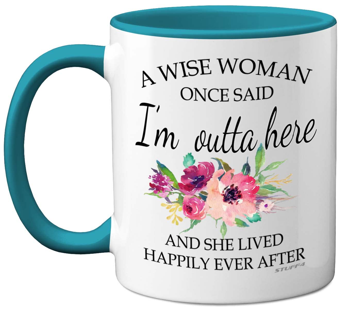 Stuff4 Retirement Gift for Women - A Wise Woman Mug, Funny Leaving Gift for Colleagues, Retired Christmas Birthday Present, 11oz Light Blue Handle Ceramic Dishwasher Safe Coffee Mug