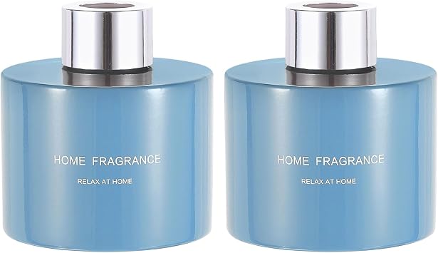 HARFINGTON 2pcs Empty Glass Diffuser Bottle 140ml/4.7oz Refillable Fragrance Accessories Aromatherapy Jar Container for Replacement Reed Diffuser DIY Home Bathroom Blue with Silver Tone Cap