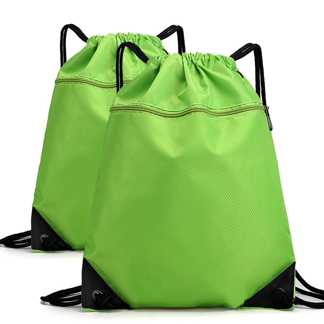 YINGKOR Drawstring Backpack Bag, Waterproof Draw String Back Sack with Zipper Pocket, Gym Drawstring Backpack Swimming Bag for Men Women, Pack of 2,