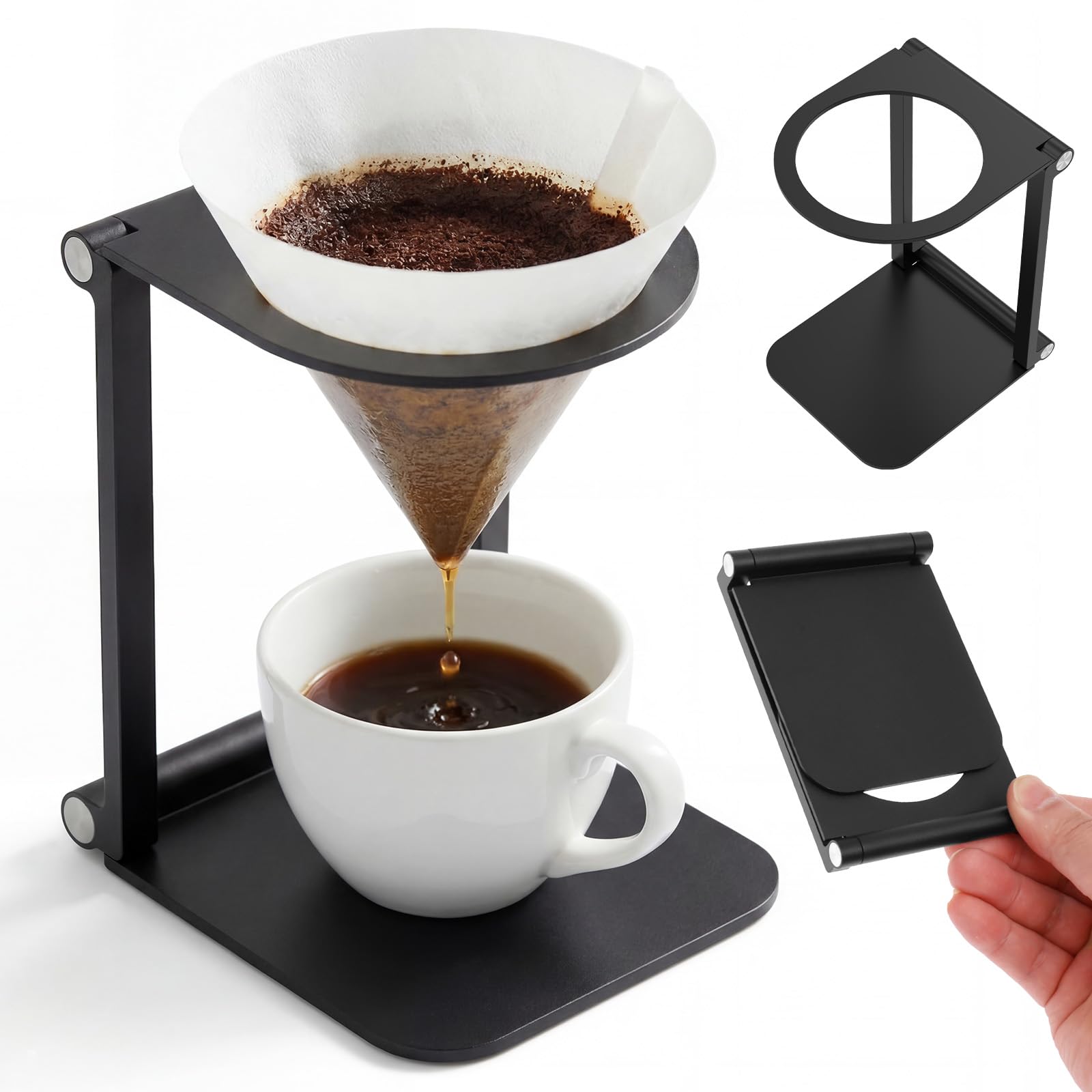 Airener Universal Coffee Stands, Portable Espresso Machine Stand, Foldable Pour Over Coffee Maker Stand, Aluminum Alloy Drip Holder for Espresso Maker, Pour Over, Travel