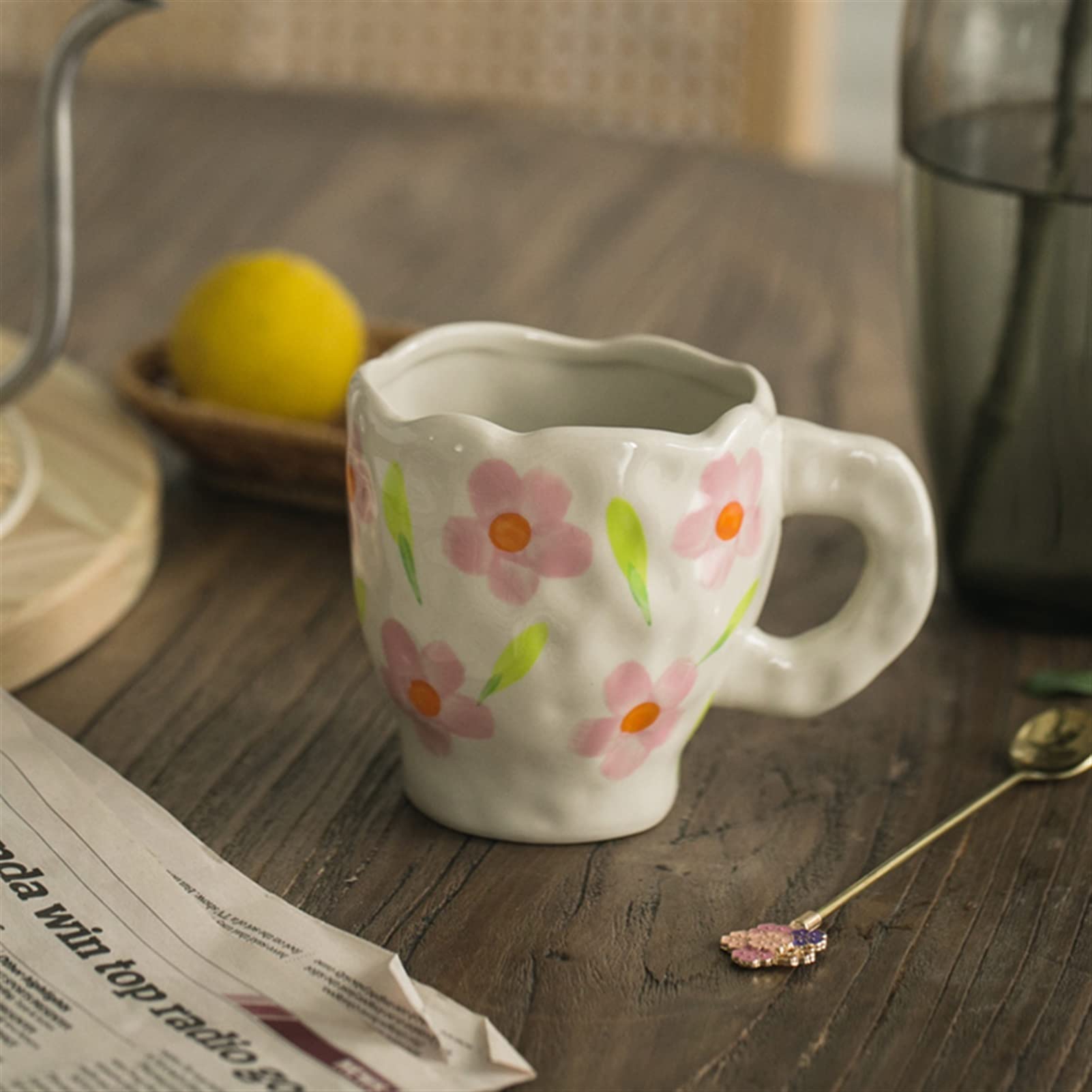 Kaffeetasse Kaffeetasse handgefertigte keramik tasse handgemalte kirschblüte milch teetasse küche trinken retro dekoration geschenk 300ml Teetasse (Color : B)