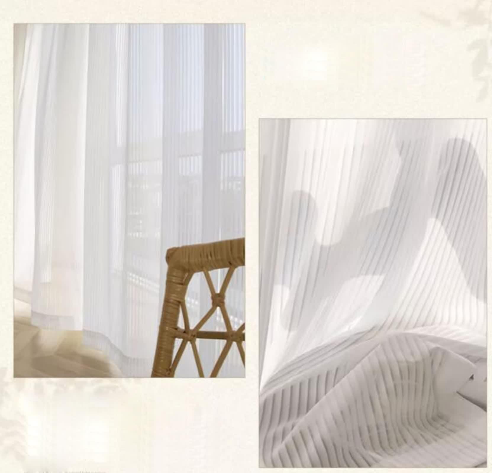 Rideau Voilage Fenetre, Lot de 2 Rideaux Blanc Polyester Coton Couleur Unie LxH 107x115cm
