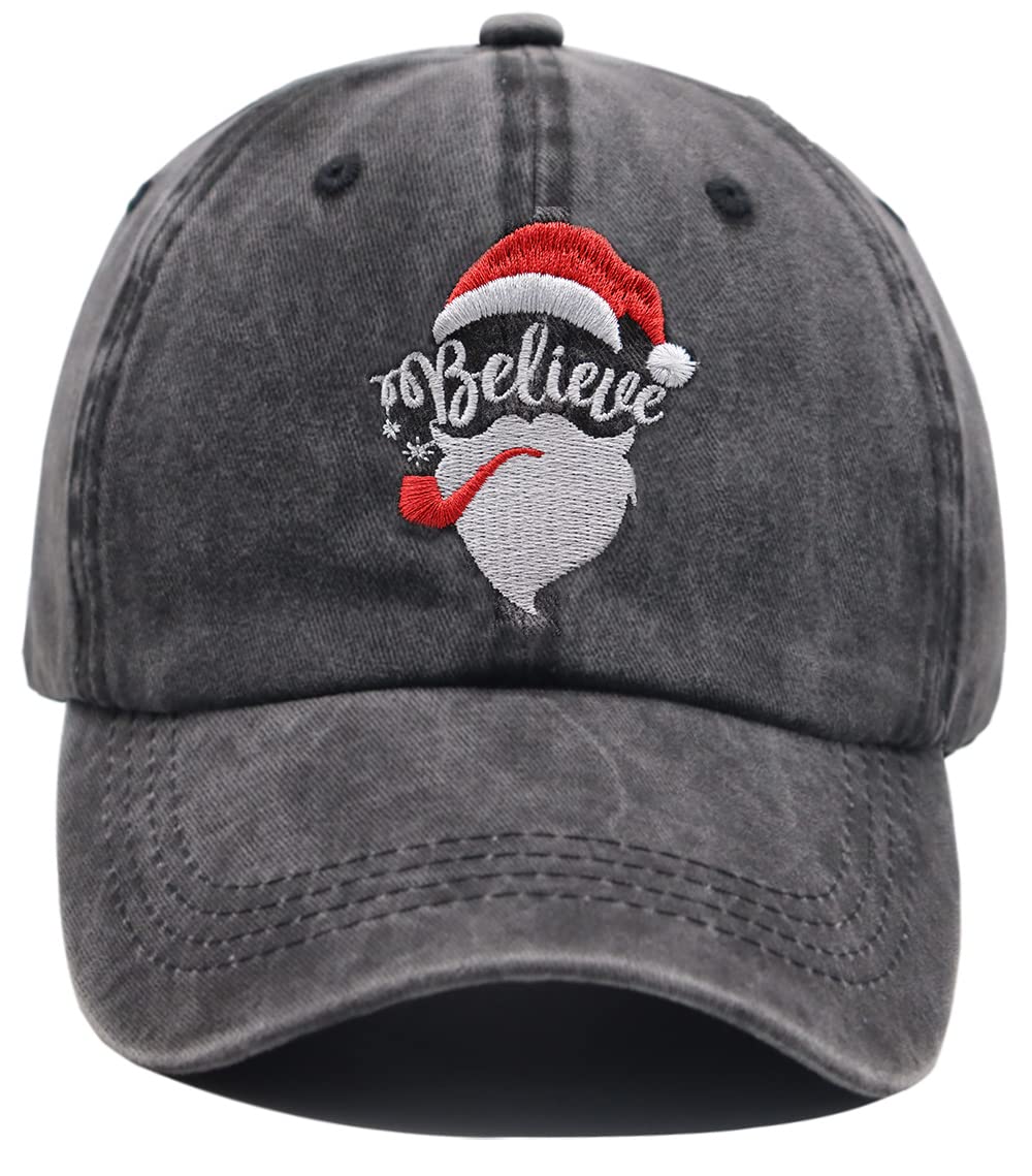 HHNLB Funny Christmas Hats for Men Women, Santa Always Believe Gifts, Adjustable Embroidered Merry Xmas Holiday Baseball Cap