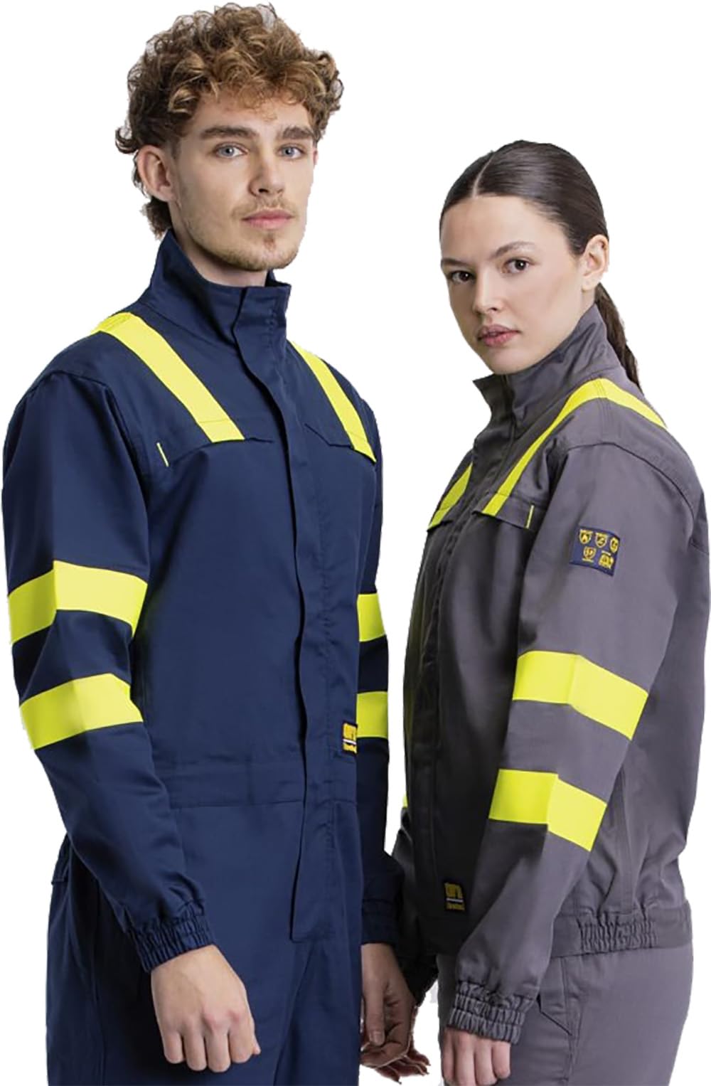 WORKTEAM B1196 Cazadora Ignífuga, Antiestática con protección para Soldadura y Arco Eléctrico, Visibilidad Realzada, Cintas Fluorescentes Amarillas y Triple Costura. Unisex