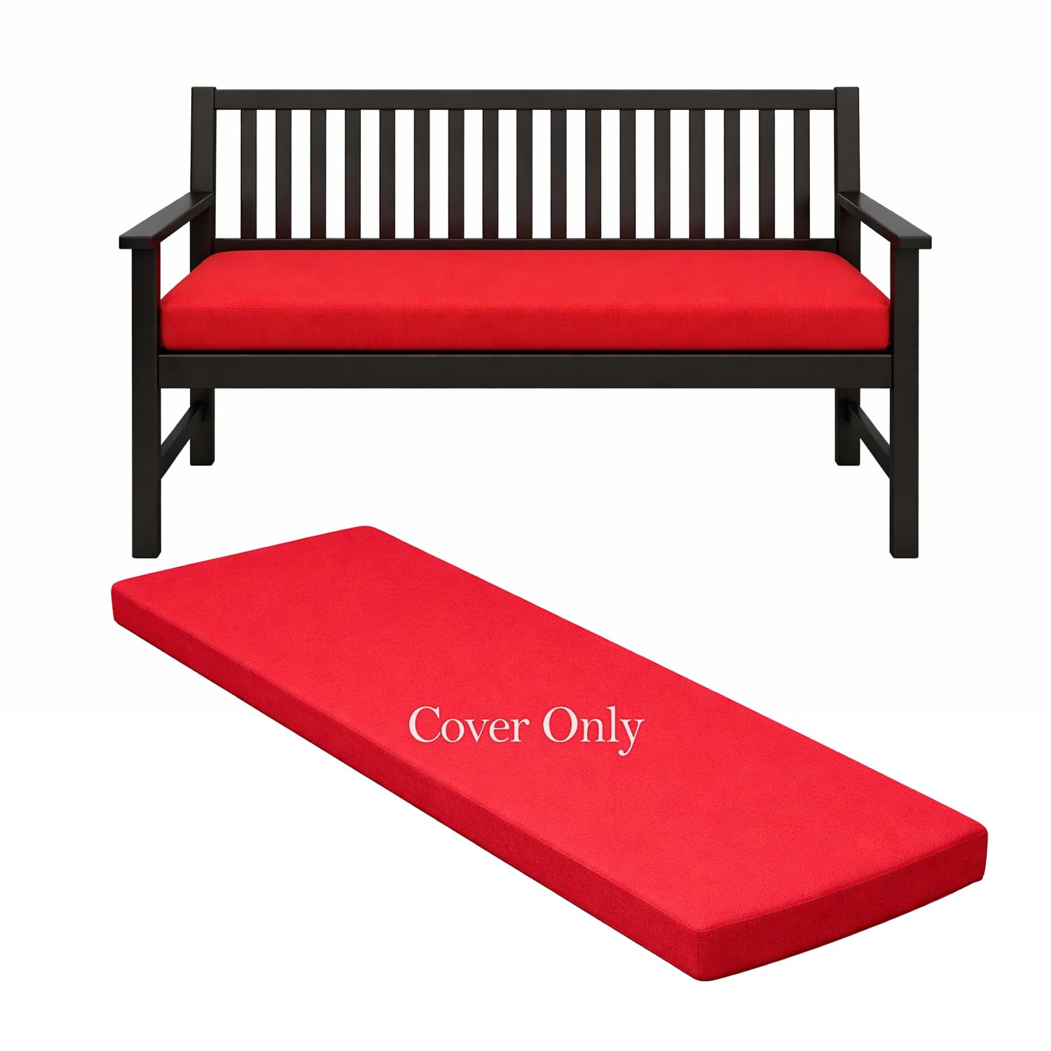Brillars Waterproof Garden Bench Cushion Cover Only (No Foam Insert) – Zip Removable Washable Outdoor Seat Cover for 2/3/4 Seater Patio, Lawn & Balcony Furniture (Red, 2 Seater-108x45x6cm)