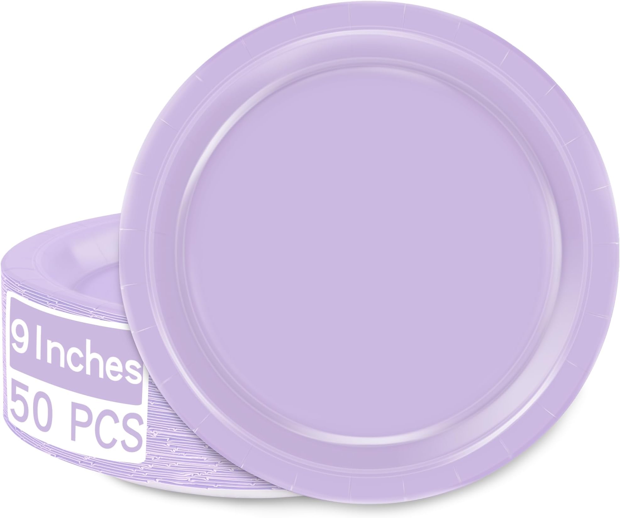 QZYL50 Pieces of Paper Plates, Round Lavender Party Plates Pack, Disposable 9 Inches Paper Dinner Plates, Everyday Use Paper Plates for Daily Meals Picnic Camping Birthday Wedding Christmas Supplies
