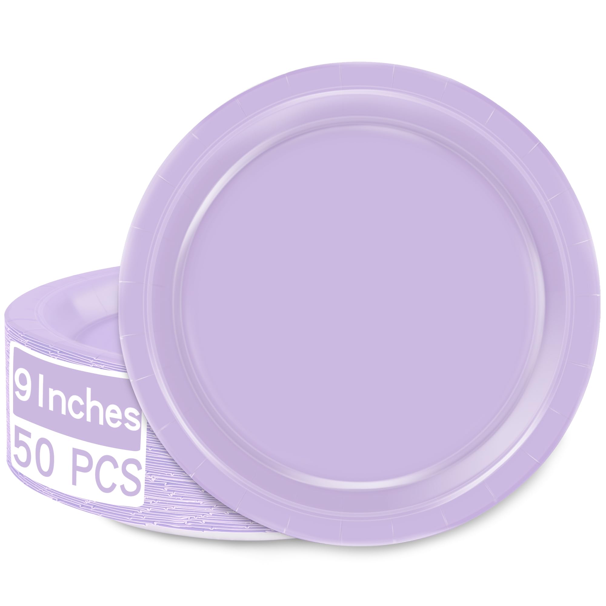 QZYL50 Pieces of Paper Plates, Round Lavender Party Plates Pack, Disposable 9 Inches Paper Dinner Plates, Everyday Use Paper Plates for Daily Meals Picnic Camping Birthday Wedding Christmas Supplies