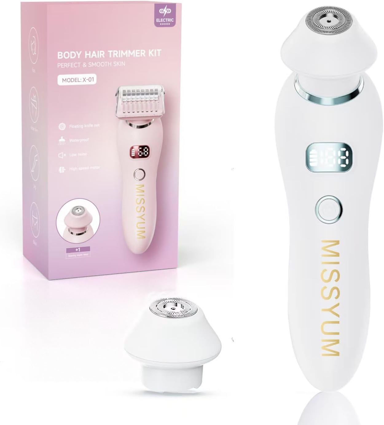 Women’s Electric Shaver Waterproof 2-in-1 Bikini Trimmer & Body Epilator with LED Display, Type-C Charging, Rechargeable Cordless Lady Shaver for Sensitive Skin, Painless Hair Removal (White)