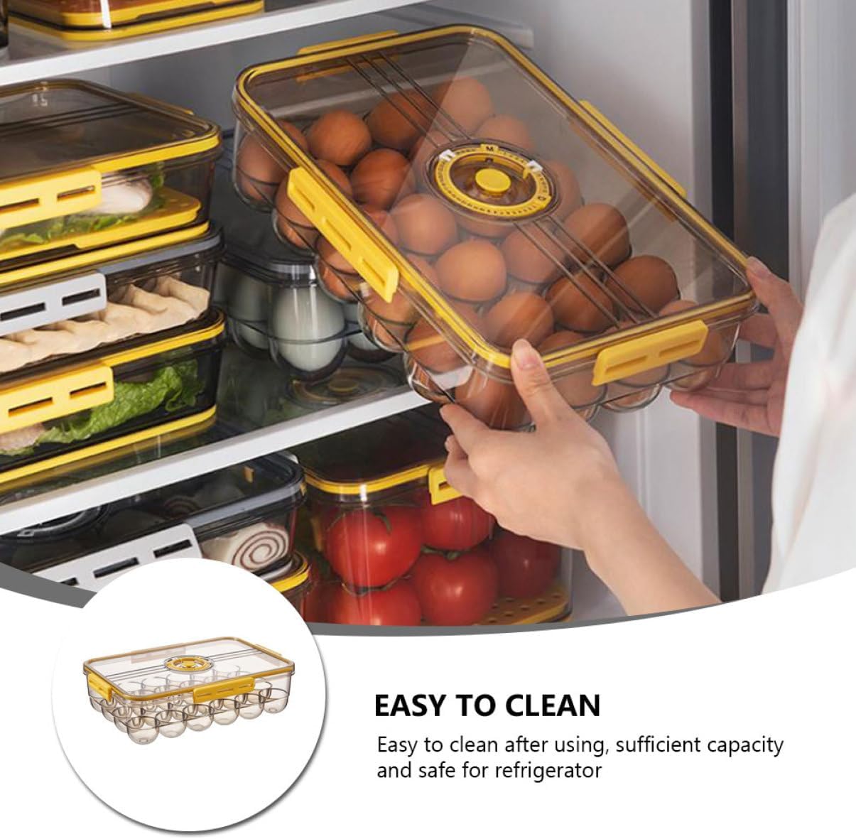 DOITOOL Transparent Egg Storage Container for Refrigerator Stackable Airtight Organizer Simple Design Food Crisper for Kitchen Easy Access Space-saving