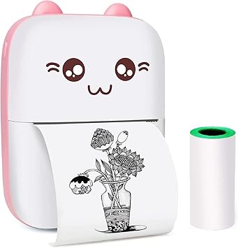 DIVYE Mini Thermal Printer Inkless Bluetooth Pocket Printer Compatible with iOS, Android (Pink)