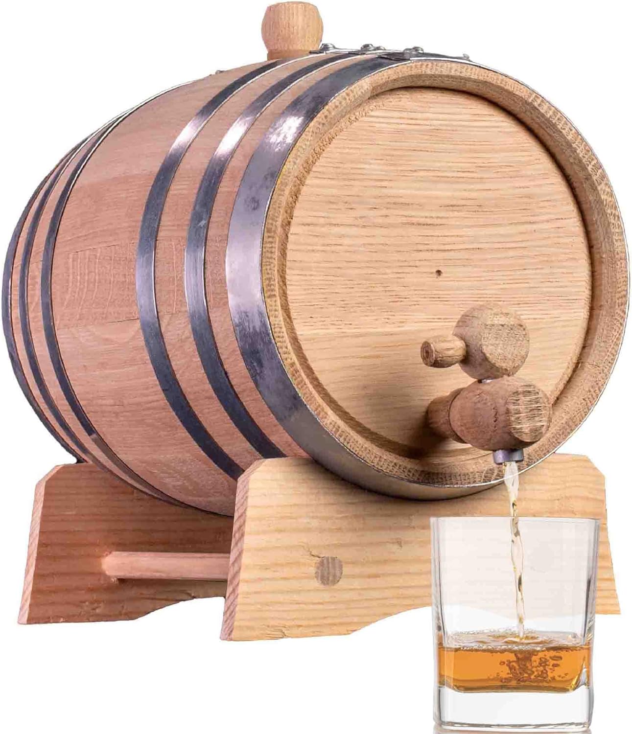 2 Liter Oak Aging Barrel (Distillery Series Steel Hoops, Unvarnished) with Wood