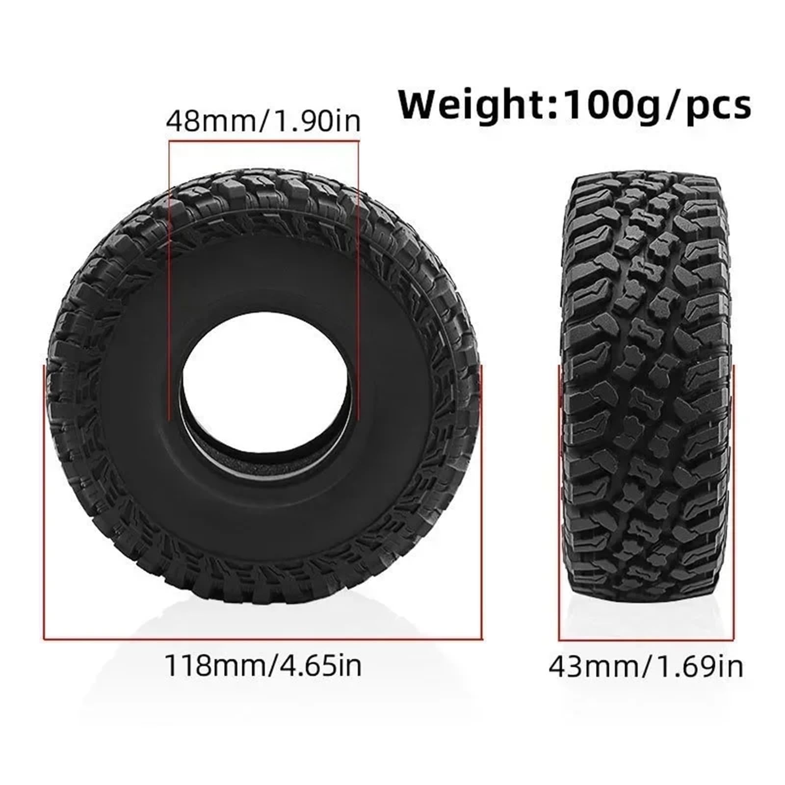 para Axial para SCX10 II III para Capra para TRX4 D90 para Redcat para MST 1/10 4 Uds 118mm 1,9 "Rueda Neumático Goma Suave Reemplazo Coche Trepador Control Remoto RC Rueda Neumáticos