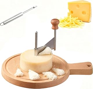 Cheese Curler Wheel, Cheese Curler Flower Maker Wheel Slicer, Handheld Rotary Stainless Cutter Steel Blade and Wooden Base for Chocolate Pcheese Charcuterie