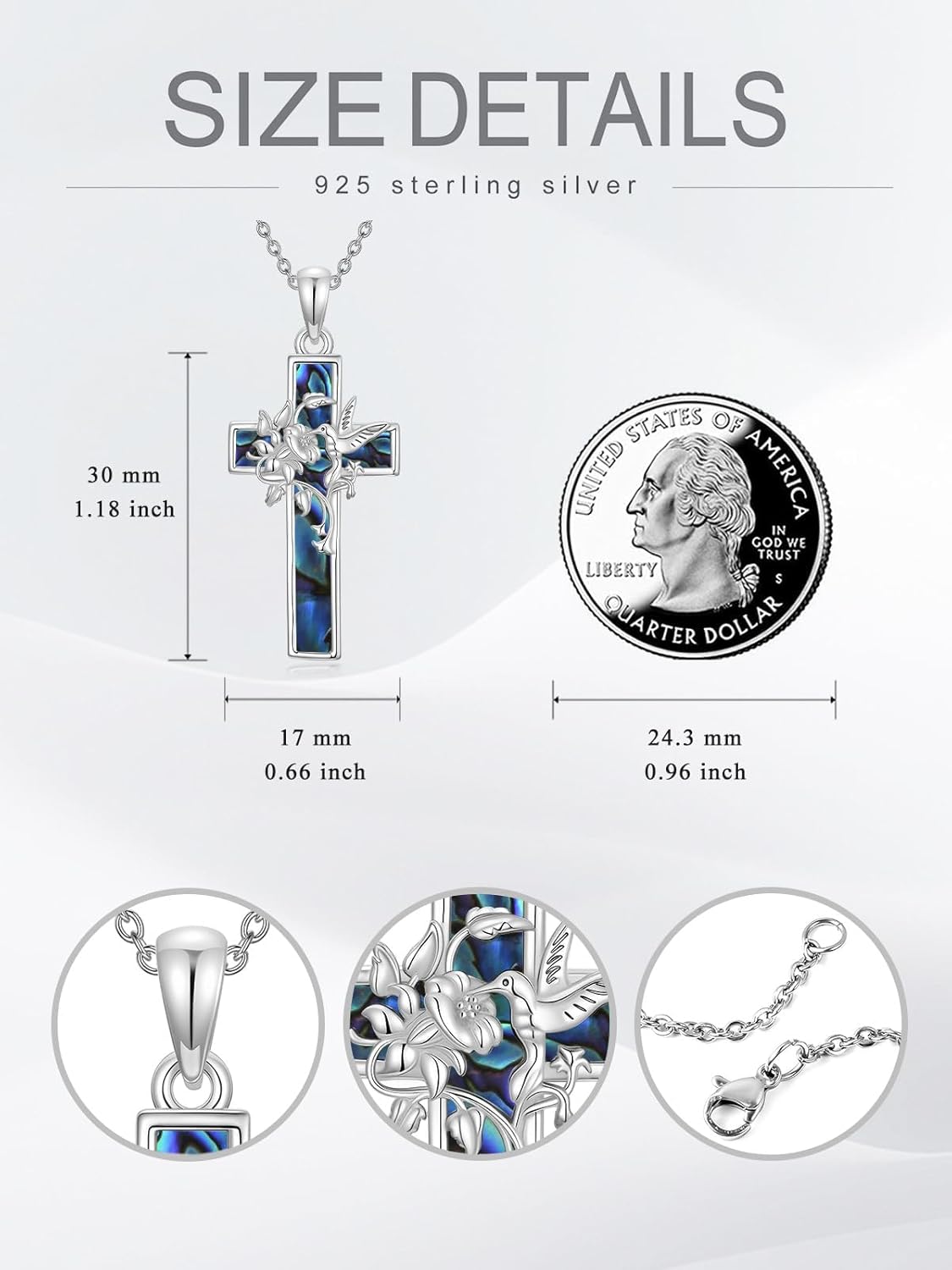 Dorunmo Cross Necklace 925 Sterling Silver Religious Abalone Cross Pendant Necklace Valentine's Day Mother's Day Christmas Birthday Cross Jewelry Gift for Women - Image 5