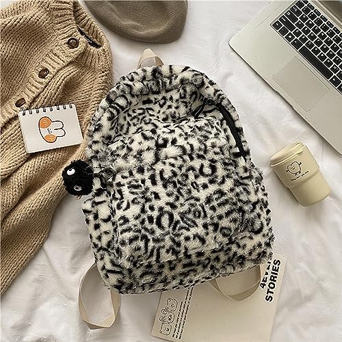 JHTPSLR Leopard Furry Plush Backpack Soft Fuzzy Book Bags Trendy Cute Stylish Winter Casual Daypack (Black)3