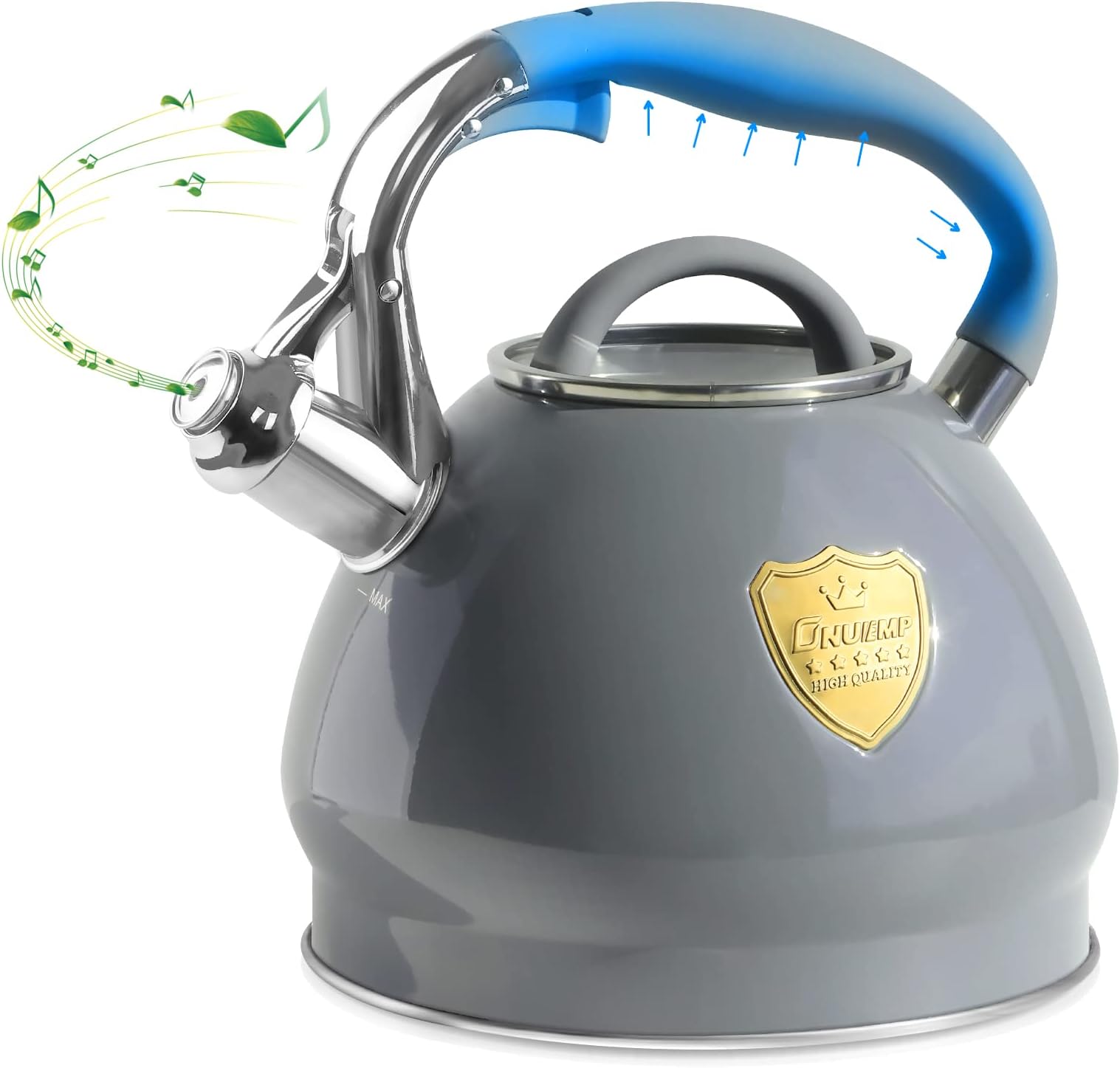 VonShef Stove Top Kettle, Stainless Steel Whistling Kettle, Silver 2.5L